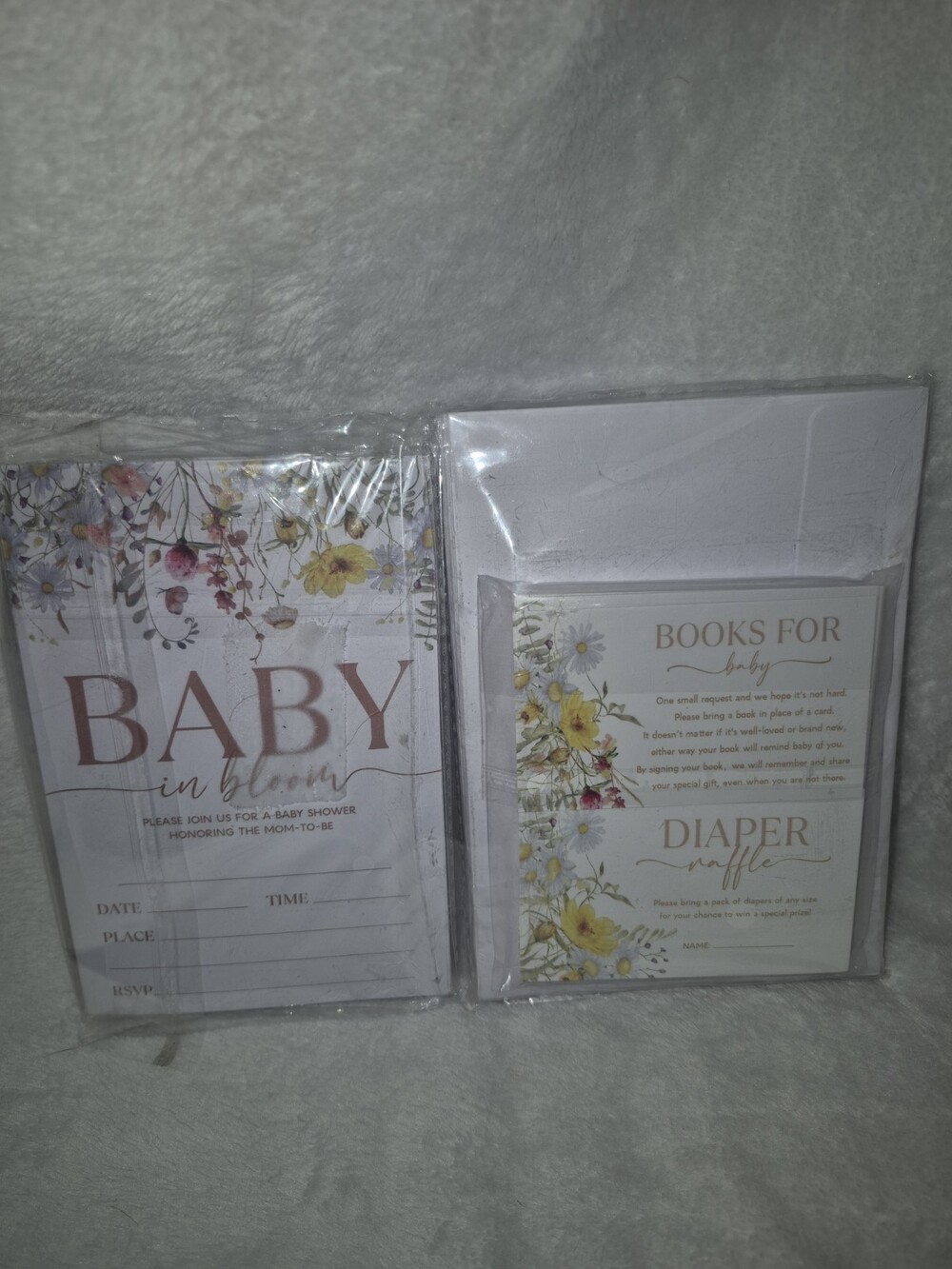 25 Baby in Bloom Baby Shower Invitations Set Wildflower Floral Complete Suite...